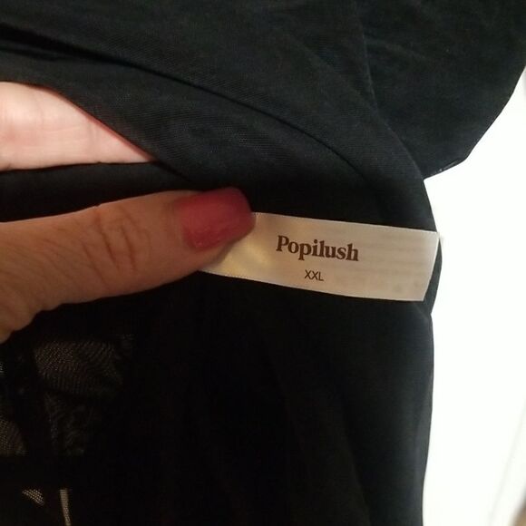 New Popilush Sheer Mesh Shapewear Long Sleeve Thong Bodysuit in Black - Picture 5 of 14